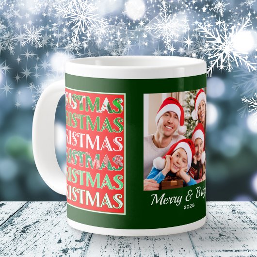 Custom Festive Red Green Christmas Photo Grote Koffiekop