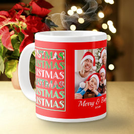 Custom Festive Red Green Christmas Photo Grote Koffiekop