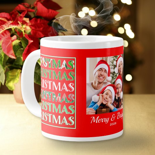 Custom Festive Red Green Christmas Photo Grote Koffiekop