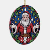 Custom Festive Santa Stained Glass Artwork  Keramisch Ornament (Rechts)