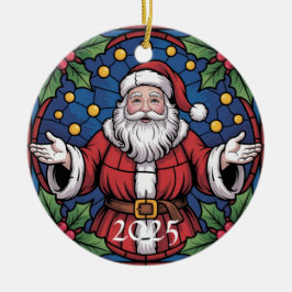 Custom Festive Santa Stained Glass Artwork  Keramisch Ornament