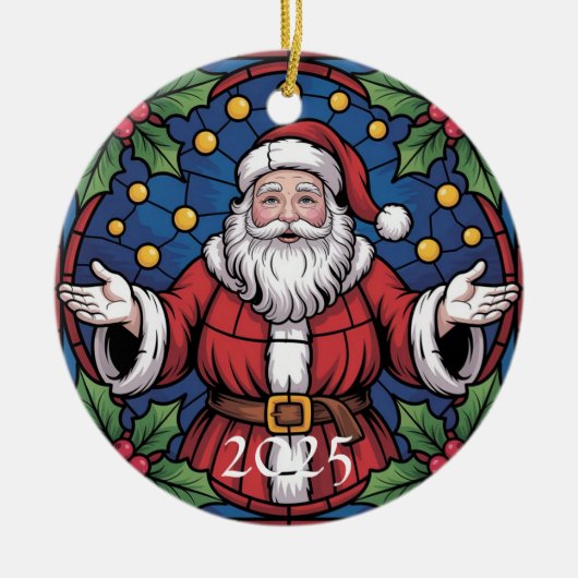 Custom Festive Santa Stained Glass Artwork  Keramisch Ornament (Voorkant)