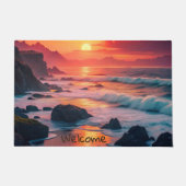 Custom Fiery Sunset Coastline – Ocean Cliffs Deurmat (Voorkant)