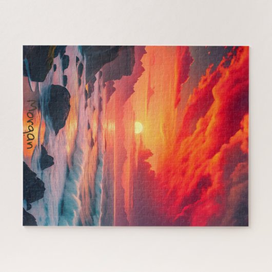 Custom Fiery Sunset Coastline – Ocean Cliffs Legpuzzel (Horizontaal)