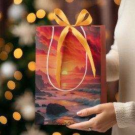 Custom Fiery Sunset Coastline – Ocean Cliffs Medium Cadeauzakje
