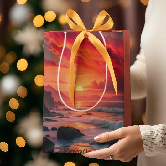 Custom Fiery Sunset Coastline – Ocean Cliffs Medium Cadeauzakje