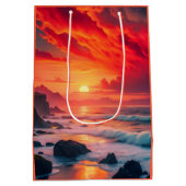 Custom Fiery Sunset Coastline – Ocean Cliffs Medium Cadeauzakje (Achterkant)