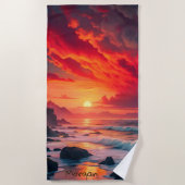 Custom Fiery Sunset Coastline – Ocean Cliffs Strandlaken (Voorkant)
