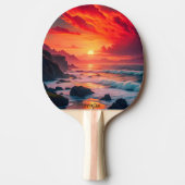 Custom Fiery Sunset Coastline – Ocean Cliffs Tafeltennisbatje (Voorkant)