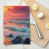 Custom Fiery Sunset Coastline – Ocean Cliffs Theedoek (Quarter Fold)