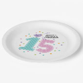 Custom Fifteen en Fabulous Roze Confetti Verjaarda Papieren Bordje (Gekanteld)