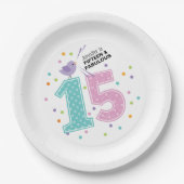 Custom Fifteen en Fabulous Roze Confetti Verjaarda Papieren Bordje (Voorkant)