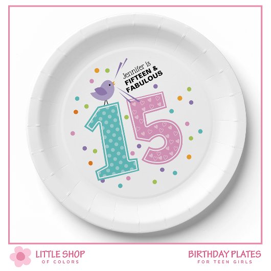 Custom Fifteen en Fabulous Roze Confetti Verjaarda Papieren Bordje