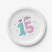 Custom Fifteen en Fabulous Roze Confetti Verjaarda Papieren Bordje (Voorkant)