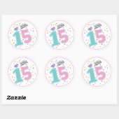 Custom Fifteen en Fabulous Roze Confetti Verjaarda Ronde Sticker (Vel)