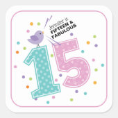 Custom Fifteen en Fabulous Roze Confetti Verjaarda Vierkante Sticker (Voorkant)