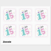 Custom Fifteen en Fabulous Roze Confetti Verjaarda Vierkante Sticker (Vel)