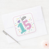 Custom Fifteen en Fabulous Roze Confetti Verjaarda Vierkante Sticker (Envelop)