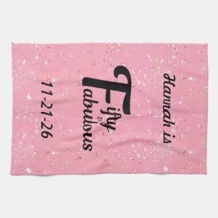 Custom Fifty en Fabulous Happy 50th Birthday Pink Theedoek