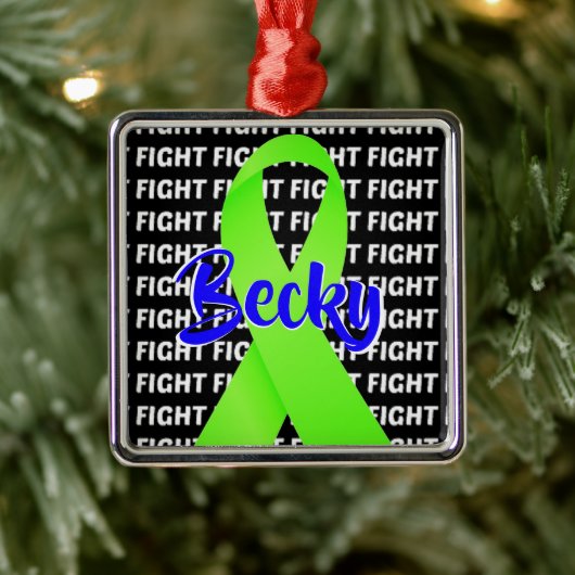 CUSTOM Fight Lymfoom Kanker Lime Groen Lint Metalen Ornament (Boom)