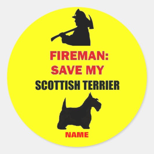 Custom Fire Safety Schotse Terrier Ronde Sticker (Voorkant)