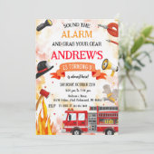 Custom Fire truck Birthday party Kaart (Staand voorkant)