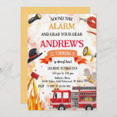 Custom Fire truck Birthday party Kaart (Voorkant / Achterkant)