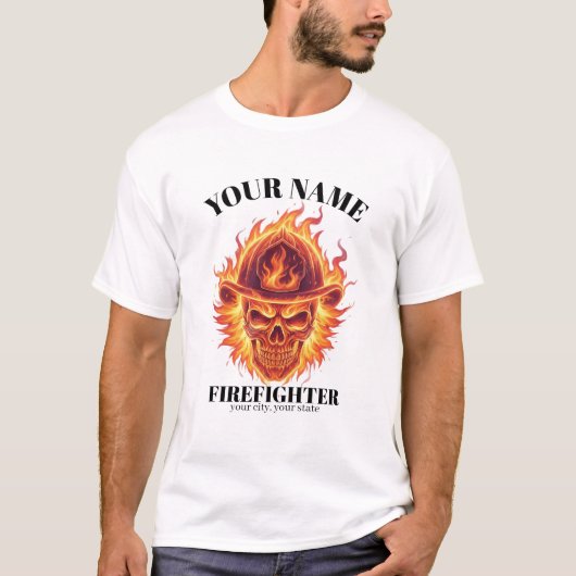Custom Firefighter Phoenix Flame Skull Rebirth T-shirt (Voorkant)