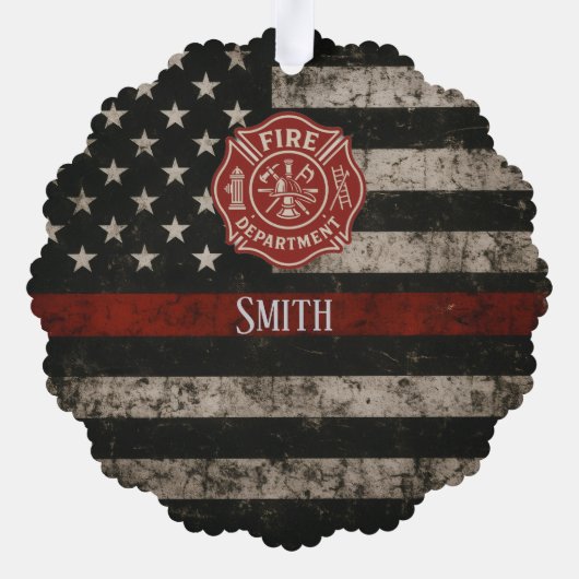Custom Firefighter Thin Red Line Christmas Ornament Kaart (Achterkant)