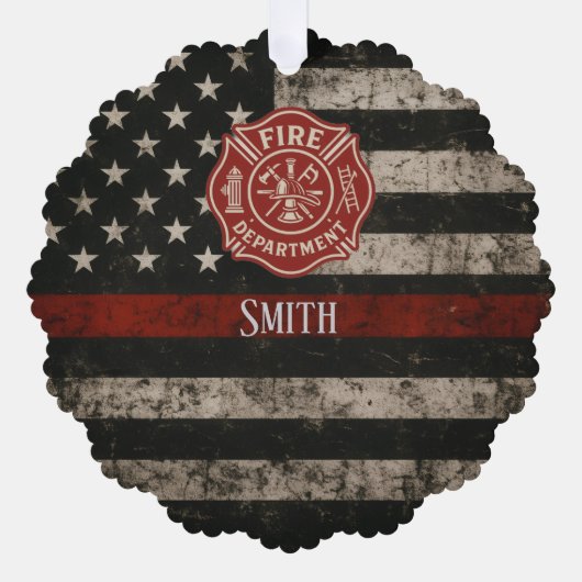 Custom Firefighter Thin Red Line Christmas  Ornament Kaart (Voorkant)