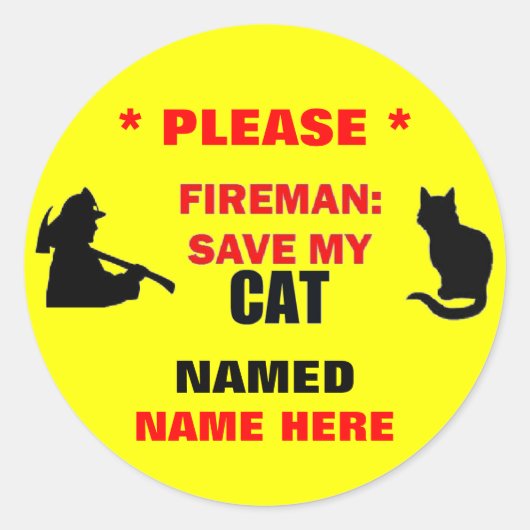 Custom Fireman Save My Cat Ronde Sticker (Voorkant)