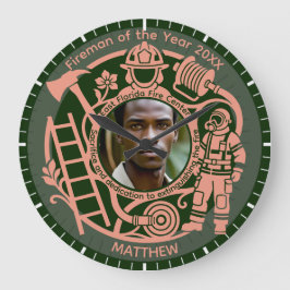 Custom Fireman Year Award Photo Clock Ronde Klok