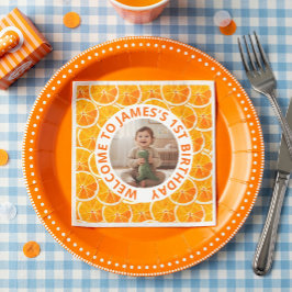Custom First Birthday Paper Napkins with Photo Servet