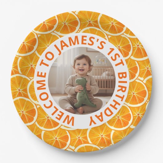 Custom First Birthday Paper Plates with Photo Papieren Bordje (Voorkant)