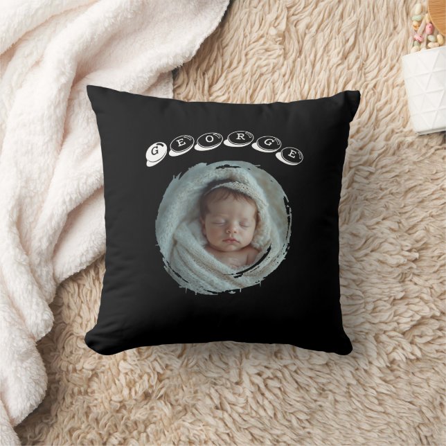 Custom First Birthday Photo Design with Baby Name Kussen (Deken)