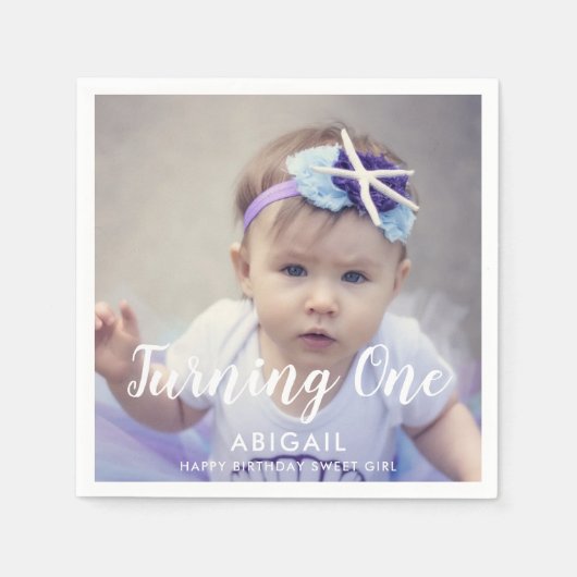 Custom First Birthday Photo Napkins Servet (Voorkant)