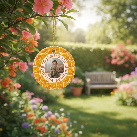 Custom First Birthday Round Ceramic Ornament 