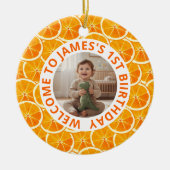 Custom First Birthday Round Ceramic Ornament  (Voorkant)