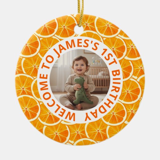Custom First Birthday Round Ceramic Ornament  (Voorkant)