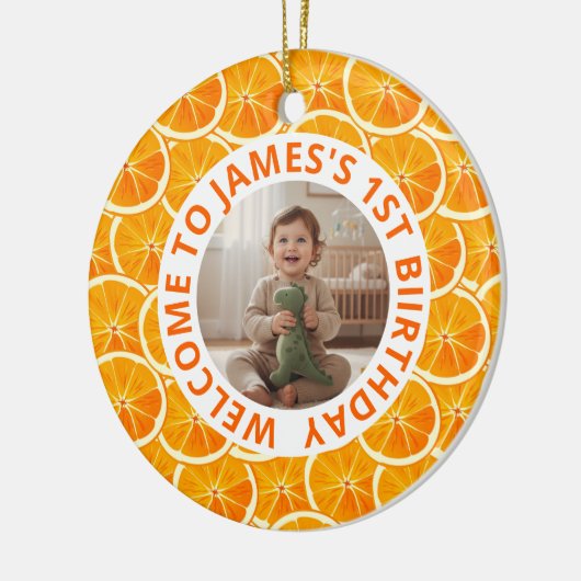 Custom First Birthday Round Ceramic Ornament  (Links)