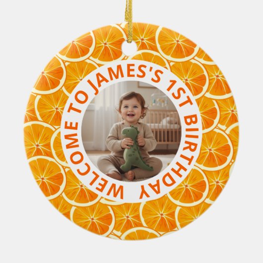 Custom First Birthday Round Ceramic Ornament  (Achterkant)