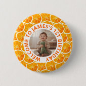 Custom First Birthday Round Photo Ronde Button 5,7 Cm (Voorkant)
