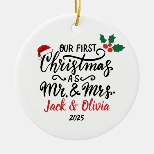 Custom First Christmas als Mr & Mrs Ornament (Voorkant)