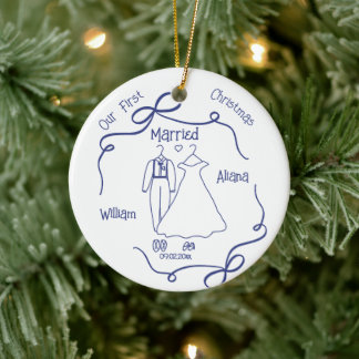 Custom First Christmas Married NewlyWed Keramisch Ornament