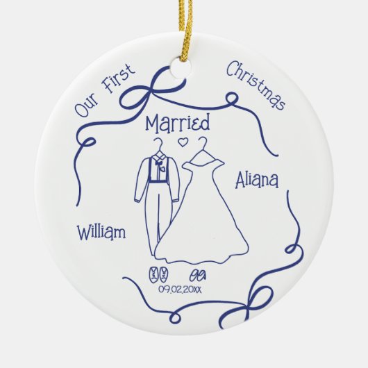 Custom First Christmas Married NewlyWed Keramisch Ornament (Voorkant)