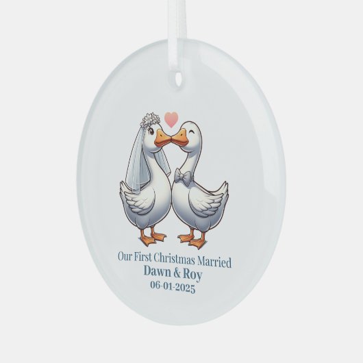Custom first Christmas Married, personalized gift, Glas Ornament (Voorkant links)