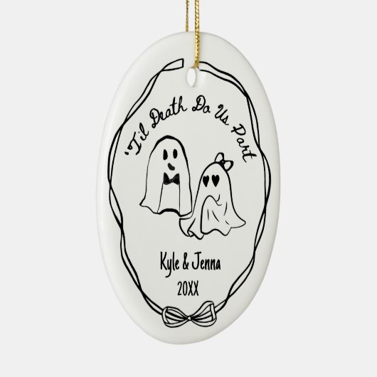 Custom First Christmas Married Spooky Ghost Doodle Keramisch Ornament (Rechts)