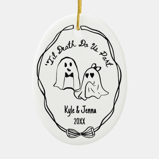Custom First Christmas Married Spooky Ghost Doodle Keramisch Ornament (Voorkant)