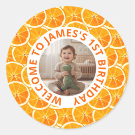 Custom First Citrus Birthday Photo Ronde Sticker