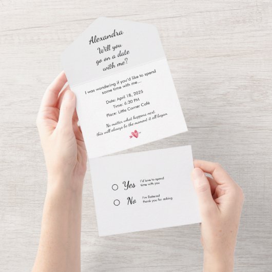 Custom First Date Proposal Tear Off All In One Uitnodiging (Afscheurbaar)